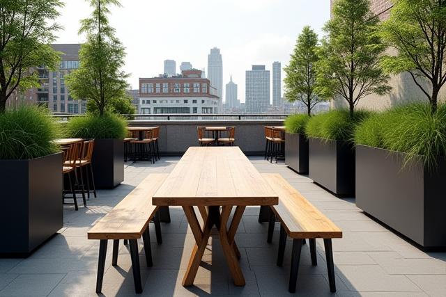 Adluh Flats communal dining area on rooftop