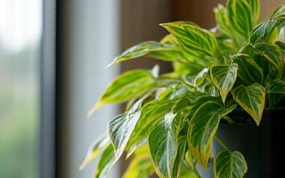 Trailing Pothos plant with variegated leaves